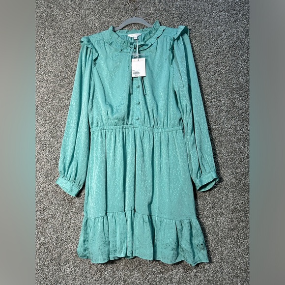 NWT LC Lauren Conrad Ruffle Neck Button Front Dress Size Large - Picture 4 of 7